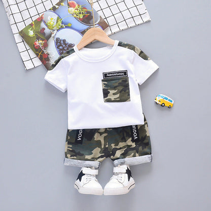 Summer New Boys' Western Style Camouflage Short Sleeve Suit