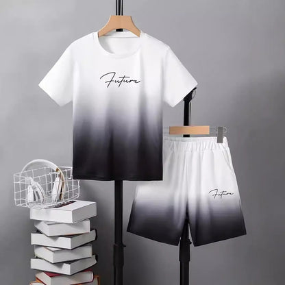 Boys' Casual Short Sleeve T-shirt Top Shorts Two-piece Set