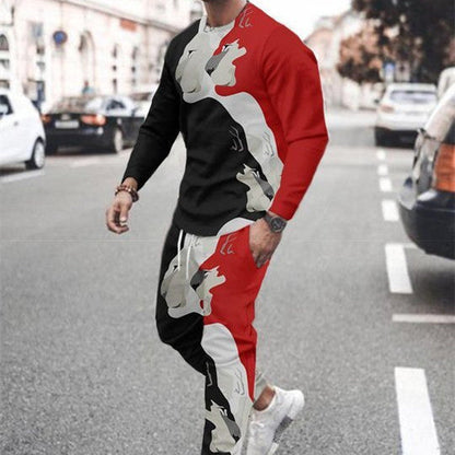 3d Digital Printing Crew Neck Sweater Sports Trousers Suit