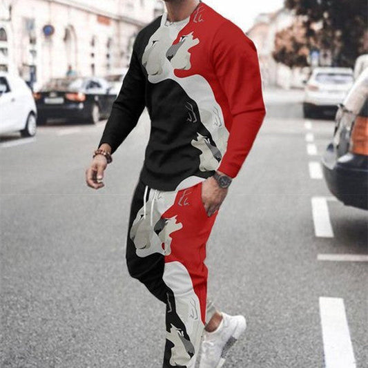 3d Digital Printing Crew Neck Sweater Sports Trousers Suit