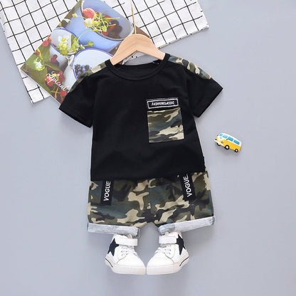 Summer New Boys' Western Style Camouflage Short Sleeve Suit