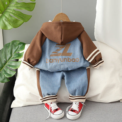 Baby Clothes Autumn New Handsome Boys' Patchwork Contrast Color Jacket Two-piece Set 0-5 Years Old Men's Treasure Set