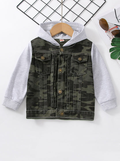 European And American Boy Hooded Raglan Denim Coat