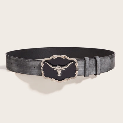 Retro Domineering Epoxy Cattle Head Buckle Women's Casual Men's Jeans Strap Personality Belt