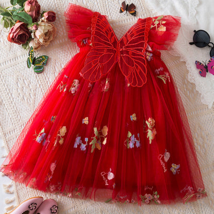 Korean Flower Embroidery Girls' Chiffon Skirt