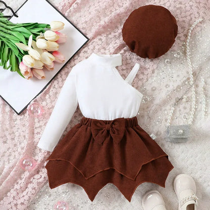 Retro design children's A-line skirt girls skirt three-piece set cross-border children's clothing autumn and winter baby girl skirt suit