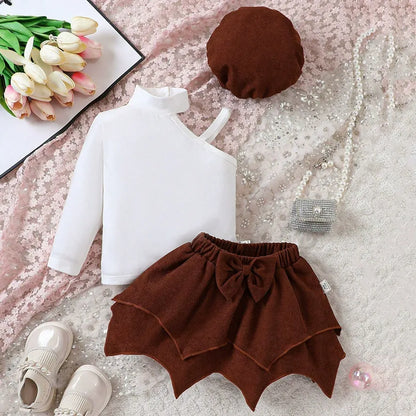 Retro design children's A-line skirt girls skirt three-piece set cross-border children's clothing autumn and winter baby girl skirt suit