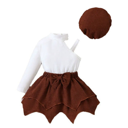 Retro design children's A-line skirt girls skirt three-piece set cross-border children's clothing autumn and winter baby girl skirt suit