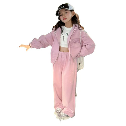Girls' knitted style, fashionable hooded sweatshirt, internet celebrity fashion, sports and leisure two-piece suit