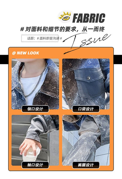 New style medium and large children's handsome street boy style denim two-piece suit