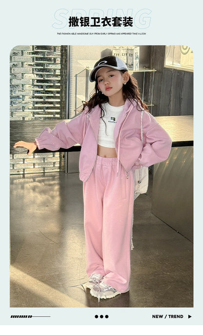 Girls' knitted style, fashionable hooded sweatshirt, internet celebrity fashion, sports and leisure two-piece suit