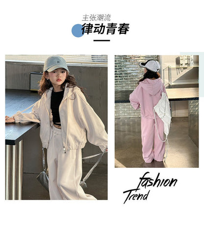 Girls' knitted style, fashionable hooded sweatshirt, internet celebrity fashion, sports and leisure two-piece suit