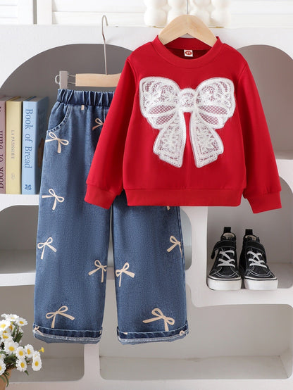 Autumn and winter new children's wine red long-sleeved sweatshirt + trousers set