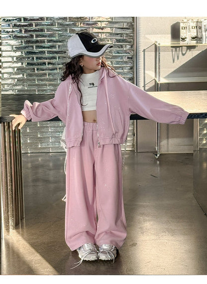 Girls' knitted style, fashionable hooded sweatshirt, internet celebrity fashion, sports and leisure two-piece suit