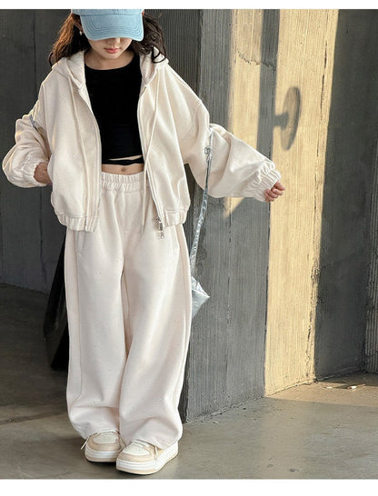 Girls' knitted style, fashionable hooded sweatshirt, internet celebrity fashion, sports and leisure two-piece suit