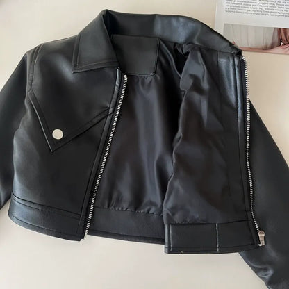 Children's leather jacket pleated skirt two-piece suit