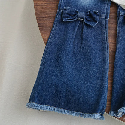 Baby long-sleeved butterfly print suit children's baby clothes denim suit