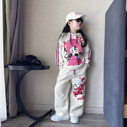 Casual style graffiti knitted sweater suits