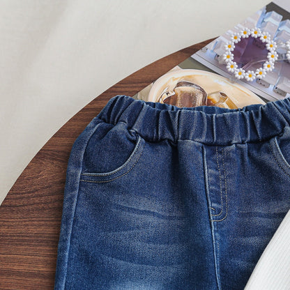 Baby long-sleeved butterfly print suit children's baby clothes denim suit