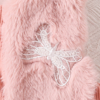 children's girls suit solid color inner wear + plush zipper vest + trousers fashionable suit