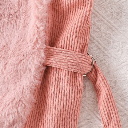 children's girls suit solid color inner wear + plush zipper vest + trousers fashionable suit