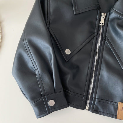 Children's leather jacket pleated skirt two-piece suit