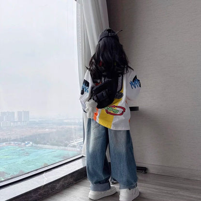 Girls' ripped jeans spring and autumn children's casual Set