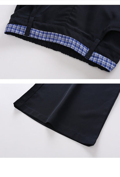 Children's splicing long-sleeved shirt college style wide-leg pants two-piece suit